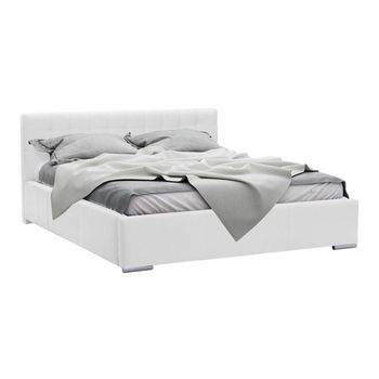 Cama Baltimore 106, Doble, Blanco, Cuero Ecológico, Somieres, 158x222x92cm