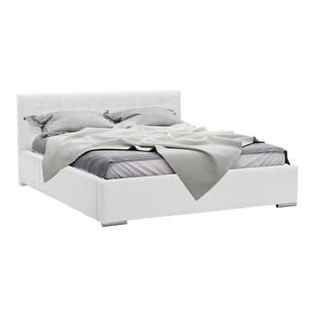 Cama Baltimore 106, Doble, Blanco, Cuero Ecológico, Somieres, 178x222x92cm