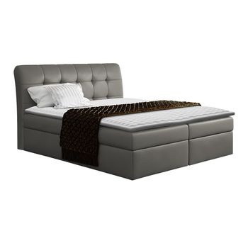 Cama Continental Baltimore 110, Doble, Gris, Cuero Ecológico, Somieres, 160x217x123cm