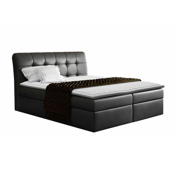 Cama Continental Baltimore 110, Doble, Negro, Cuero Ecológico, Somieres, 180x217x123cm