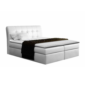 Cama Continental Baltimore 110, Doble, Blanco, Cuero Ecológico, Somieres, 140x217x123cm