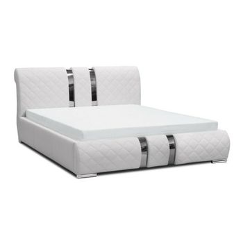 Cama Baltimore 103, Doble, Blanco, Cuero Ecológico, Somieres, 178x234x100cm