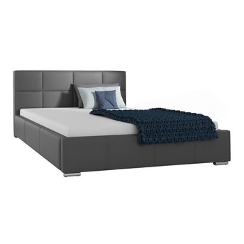 Cama Baltimore 122, Doble, Gris, Cuero Ecológico, Somieres, 158x222x92cm