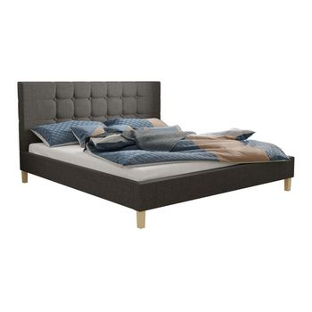 Cama Cleveland 110, Doble, Gris, Tapiz, Somieres, 187x215x100cm