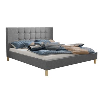 Cama Cleveland 110, Doble, Gris, Tapiz, Somieres, 187x215x100cm