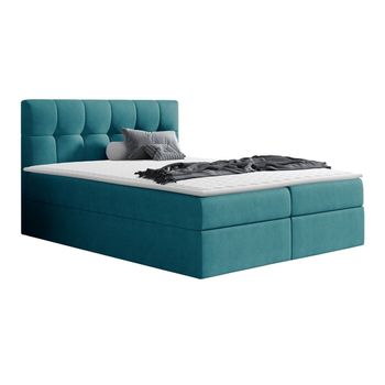 Cama Continental Baltimore 128, Doble, Turquesa, Tapiz, Somieres, 146x208x103cm