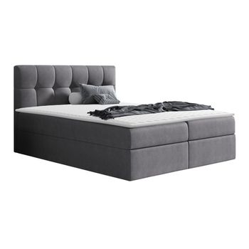 Cama Continental Baltimore 128, Doble, Gris, Tapiz, Somieres, 186x208x103cm