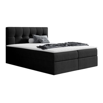 Cama Continental Baltimore 128, Doble, Negro, Tapiz, Somieres, 186x208x103cm