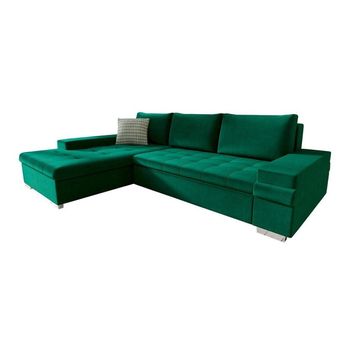 Sofá Rinconero Comfivo 121, Verde, Función De Descanso, Caja De Ropa De Cama, 274x182x83cm