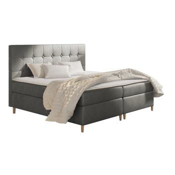 Cama Continental Baltimore 130, Doble, Gris, Tapiz, Somieres, 142x208x115cm