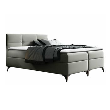 Cama Continental Baltimore 134, Doble, Gris, Cuero Ecológico, Somieres, 164x208x115cm