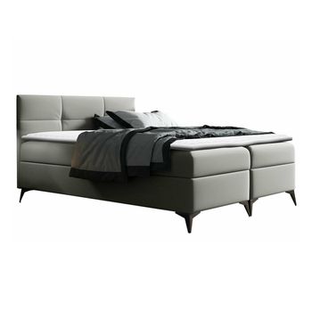 Cama Continental Baltimore 134, Doble, Gris, Cuero Ecológico, Somieres, 204x208x115cm