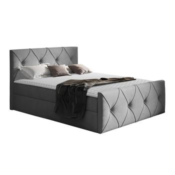 Cama Continental Baltimore 150, Doble, Gris, Tapiz, Somieres, 187x216x103cm