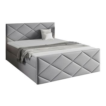 Cama Continental Baltimore 155, Doble, Gris, Tapiz, Somieres, 144x213x103cm