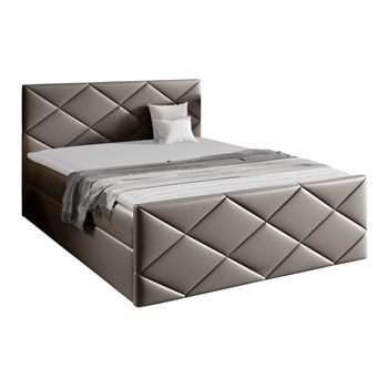 Cama Continental Baltimore 155, Doble, Gris, Cuero Ecológico, Somieres, 144x213x103cm