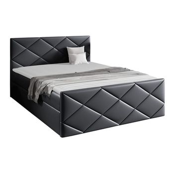 Cama Continental Baltimore 155, Doble, Gris, Cuero Ecológico, Somieres, 144x213x103cm