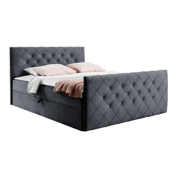 Cama Continental Baltimore 158, Doble, Gris, Tapiz, Somieres, 204x213x103cm