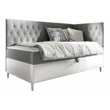 Cama Continental Baltimore 167, Individuales, Gris, Cuero Ecológico, Somieres