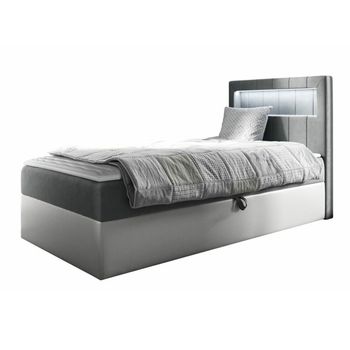 Cama Continental Baltimore 169, Individuales, Gris, Cuero Ecológico, Somieres