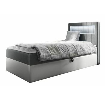 Cama Continental Baltimore 169, Individuales, Gris, Cuero Ecológico, Somieres