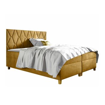 Cama Continental Baltimore 176, Doble, Amarillo, Tapiz, Somieres, 180x208x110cm