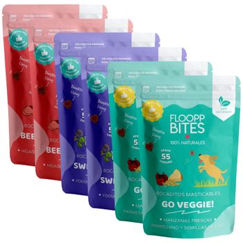 Snack Perro 100% Natural Flooppbites - Textura Masticable - Chuches, Premios Perro - Hígado, Zanahorias, Queso, Yogurt