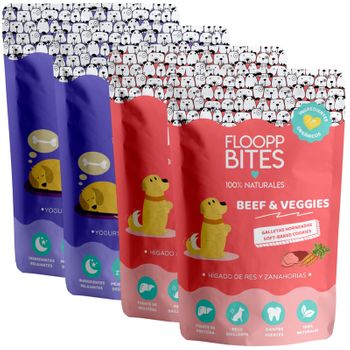 Snack Perro 100% Natural Flooppbites - Galleta Crujiente - Chuches Y Premios Perro - Hígado, Zanahorias, Yogurt, Manzanilla, Tila