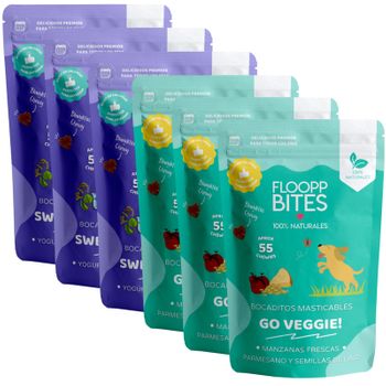 Snack Perro 100% Natural Flooppbites - Textura Masticable - Chuches, Premios Perro - Yogurt, Manzanilla, Tila, Queso, Lino