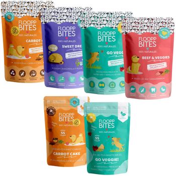 Snack Perro 100% Natural Flooppbites - Mix Pack Galleta Crujiente Con Bocaditos Masticables - Sabores Variados 1