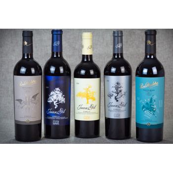 Pack Descubriendo La Monastrell - Juan Gil Etiqueta Amarilla 15%, Juan Gil Etiqueta Plata 15%, Juan Gil Etiqueta Azul 15,5%, Paco Mulero Monastrell 15,5%, Paco Mulero Veinte Meses 15% - 5 Botellas De 75cl.