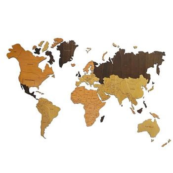 Mapa Del Mundo De Madera Para Decoración De Pared - Hecho A Mano, Multicolor, Nombres Grabados, Ideal Para Hogar Y Oficina, Tamaños Variados