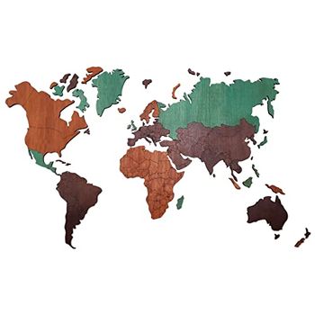 Mapa Del Mundo De Madera Para Decoración De Pared - Hecho A Mano, Multicolor, Nombres Grabados, Ideal Para Hogar Y Oficina, Tamaños Variados