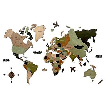 Mapa Del Mundo De Madera Para Decoración De Pared - Hecho A Mano, Multicolor, Nombres Grabados, Ideal Para Hogar Y Oficina, Tamaños Variados