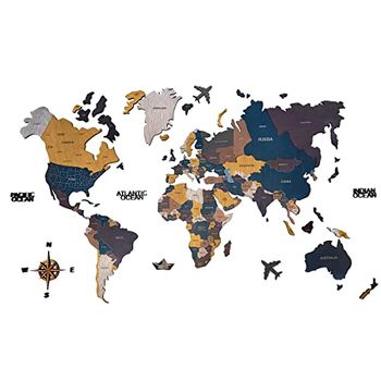 Mapa Del Mundo De Madera Para Decoración De Pared - Hecho A Mano, Multicolor, Nombres Grabados, Ideal Para Hogar Y Oficina, Tamaños Variados