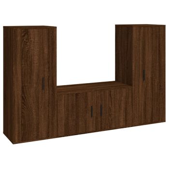 Set De Muebles Para Tv 3 Piezas Madera Contrachapada Roble Marrón