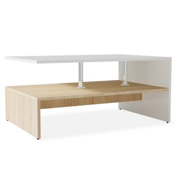 Mesa De Centro De Madera Aglomerada 90x59x42cm Roble Y Blanco