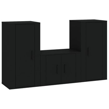 Set De Muebles Para Tv 3 Piezas Madera Contrachapada Negro