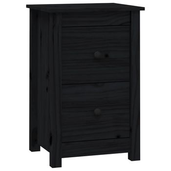 Mesita De Noche Madera Maciza De Pino Negro 40x35x61,5 Cm