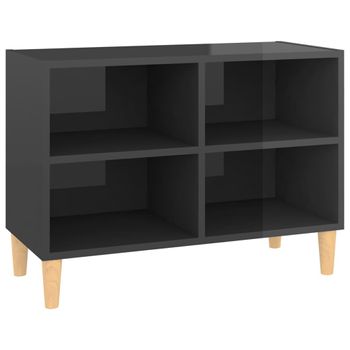 Mueble Tv Patas De Madera Maciza Gris Brillante 69,5x30x50 Cm