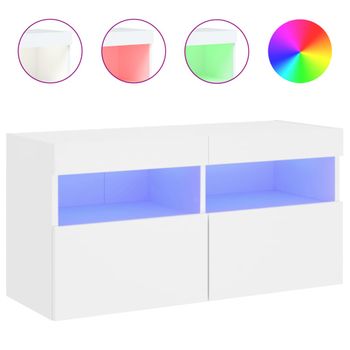 Mueble De Tv De Pared Con Luces Led Blanco 80x30x40 Cm