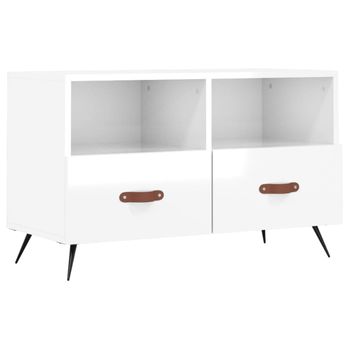 Mueble De Tv Madera Contrachapada Blanco Brillo 80x36x50 Cm