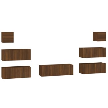 Set De Muebles Para Tv 7 Piezas Madera Contrachapada Roble Marrón