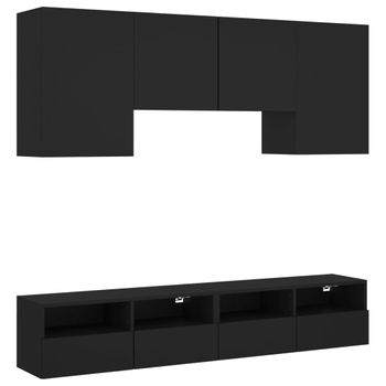 Muebles De Tv De Pared 5 Piezas Madera De Ingeniería Negro