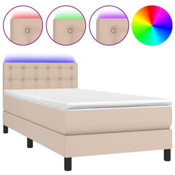 Cama Box Spring Colchón Led Cuero Sintético Capuchino 100x200cm