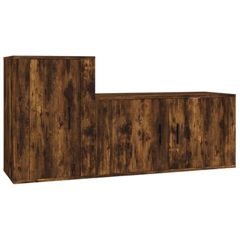 Set De Muebles De Tv 2 Piezas Madera Contrachapada Roble Ahumado