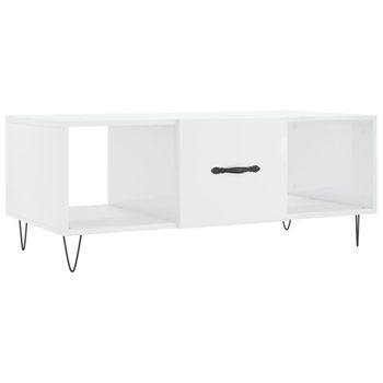 Mesa De Centro Madera Contrachapada Blanco Brillo 102x50x40 Cm