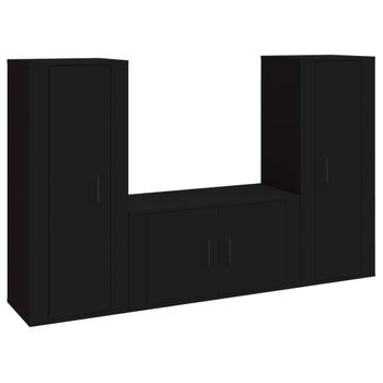 Set De Muebles Para Tv 3 Piezas Madera Contrachapada Negro