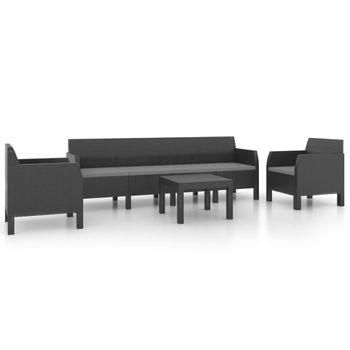 Set De Muebles De Jardín 4 Piezas Cojines Pp Ratán Gris Antracita