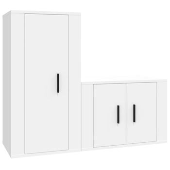 Set De Muebles De Tv 2 Piezas Madera Contrachapada Blanco