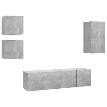 Set De Muebles De Salón 5 Piezas Madera Ingeniería Gris Hormigón